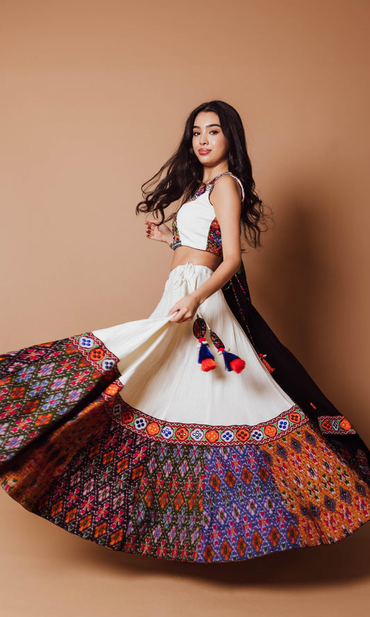 Andi White and Multicolor Print Lehenga Choli...