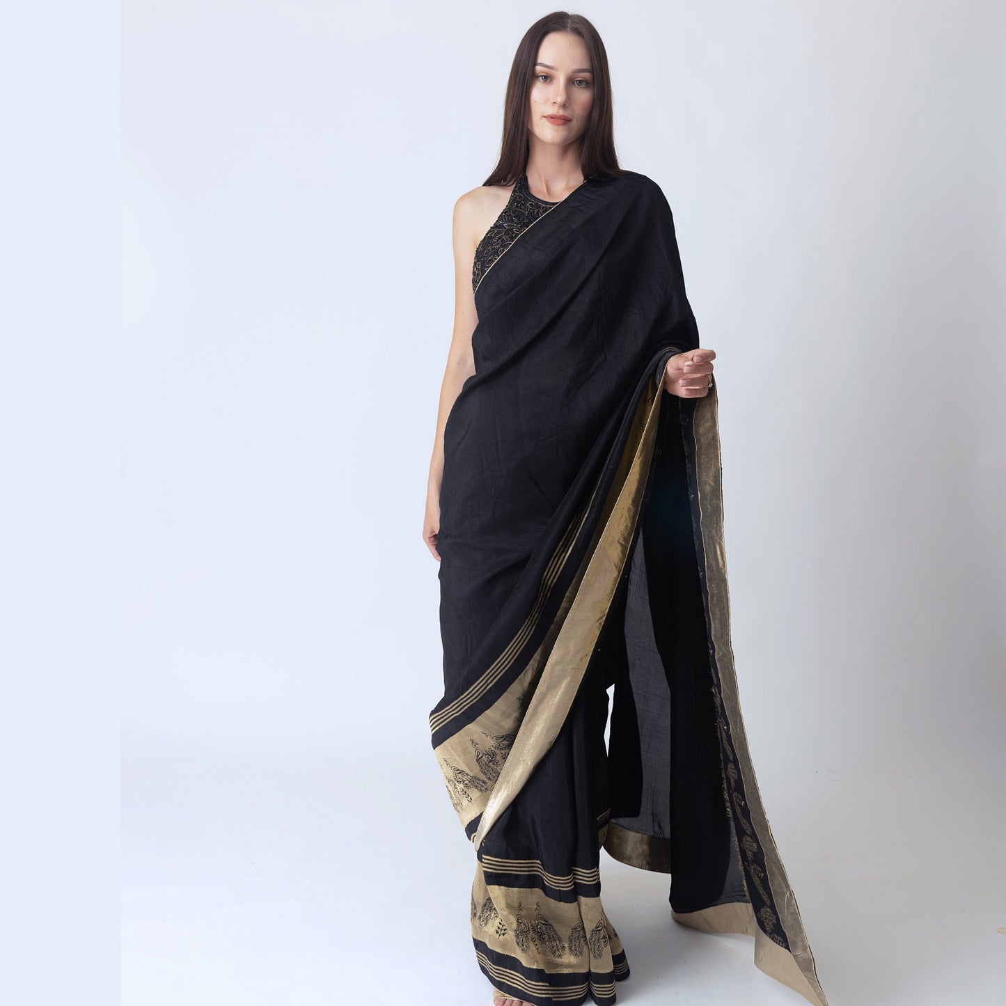 Mia Black Saree with Hand Embroidered Blouse...
