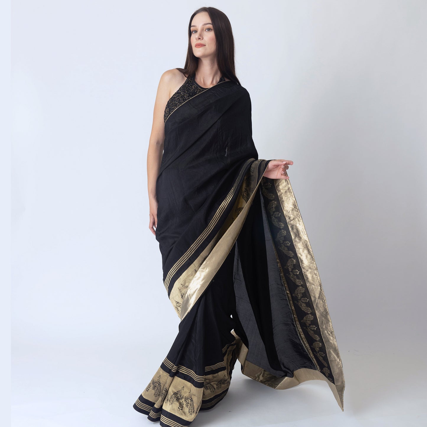 Mia Black Saree with Hand Embroidered Blouse...
