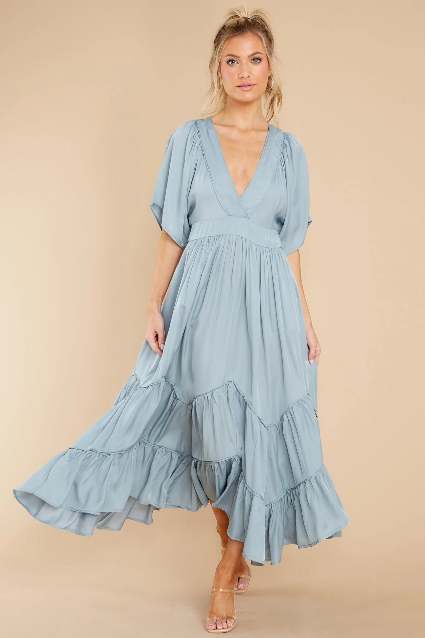 Never Austere Dusty Blue Midi Dress - qrack theme