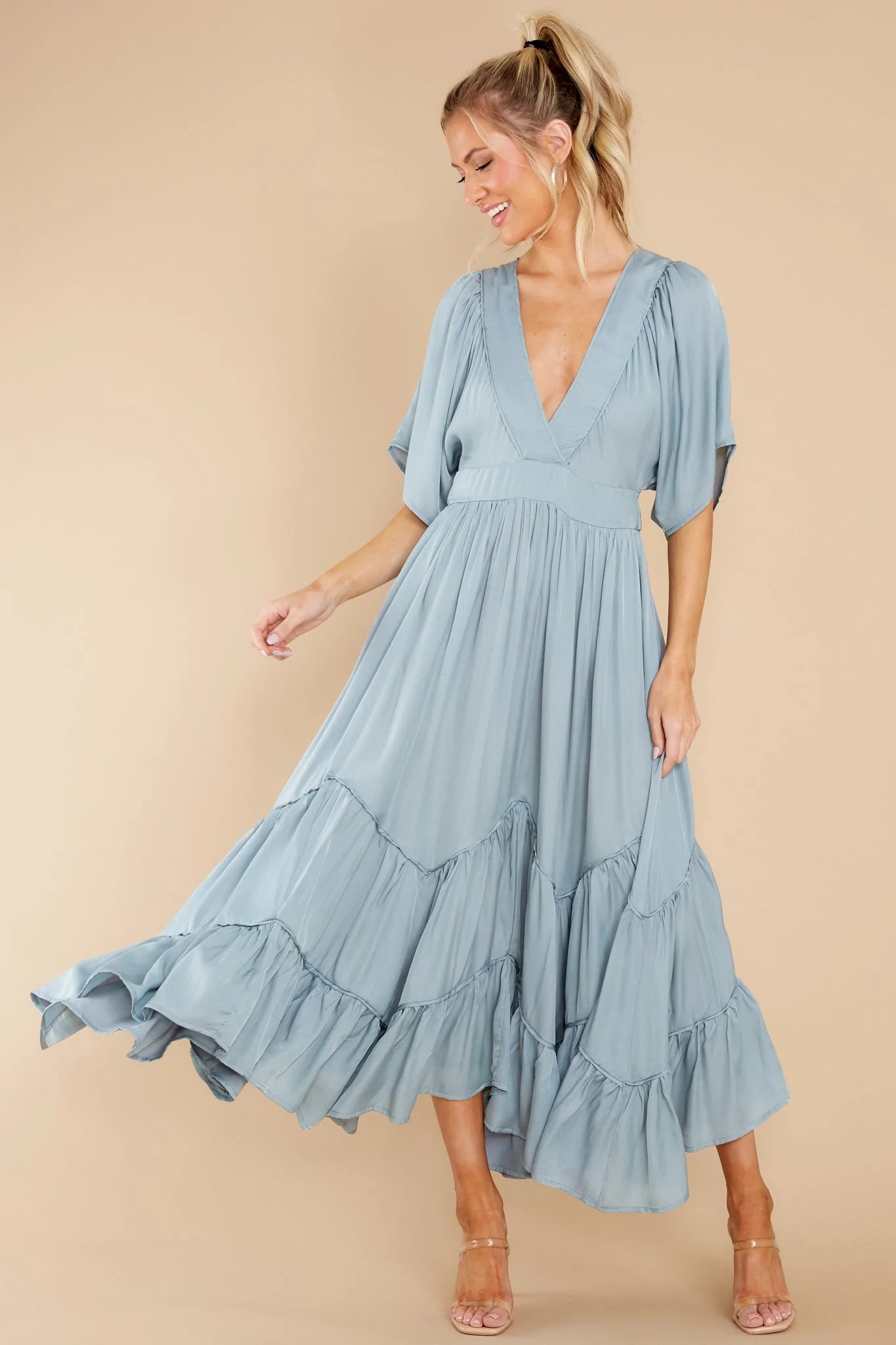 Never Austere Dusty Blue Midi Dress - qrack theme