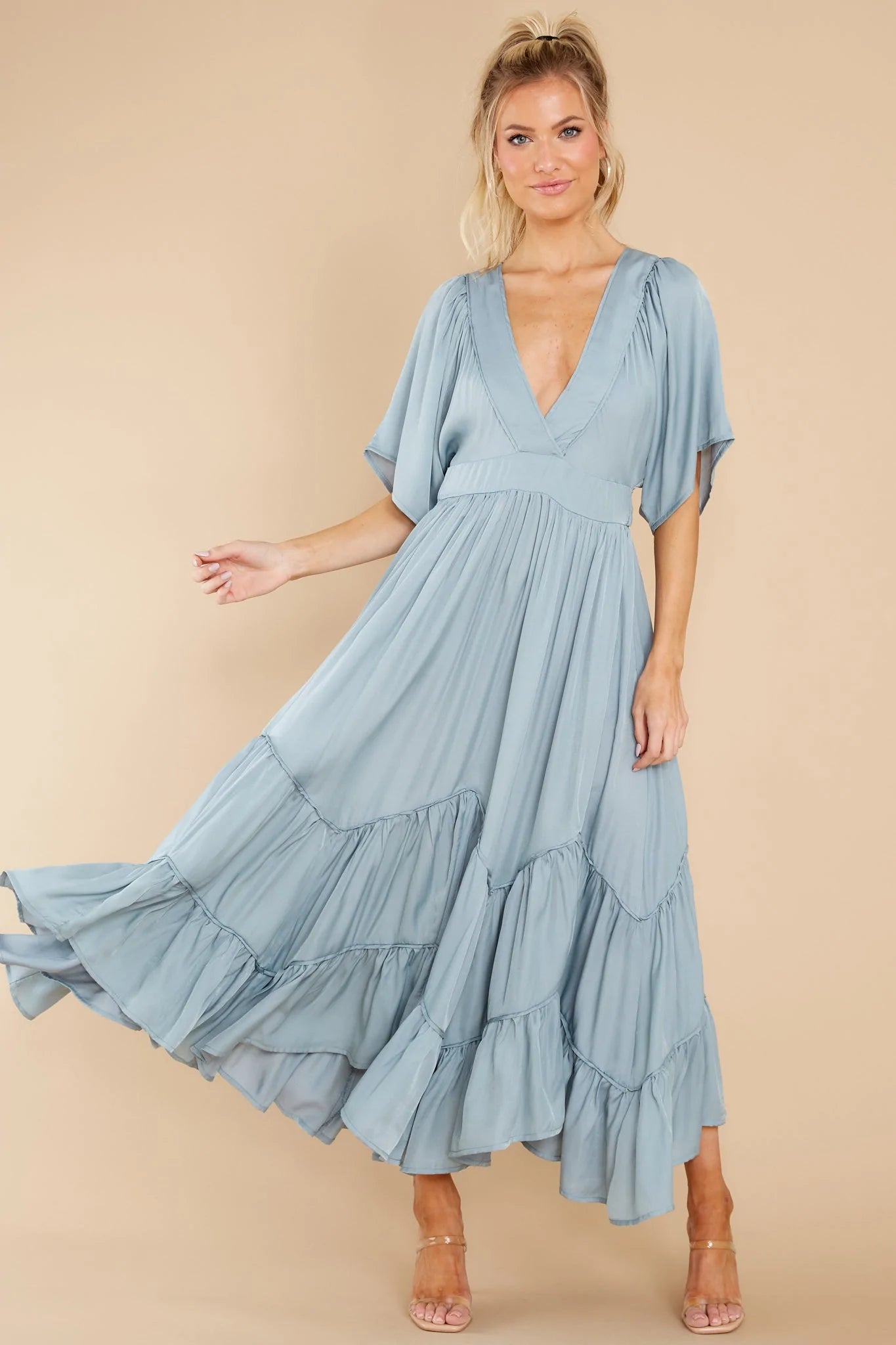 Never Austere Dusty Blue Midi Dress - qrack theme