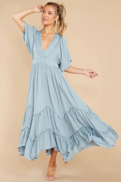 Never Austere Dusty Blue Midi Dress - qrack theme