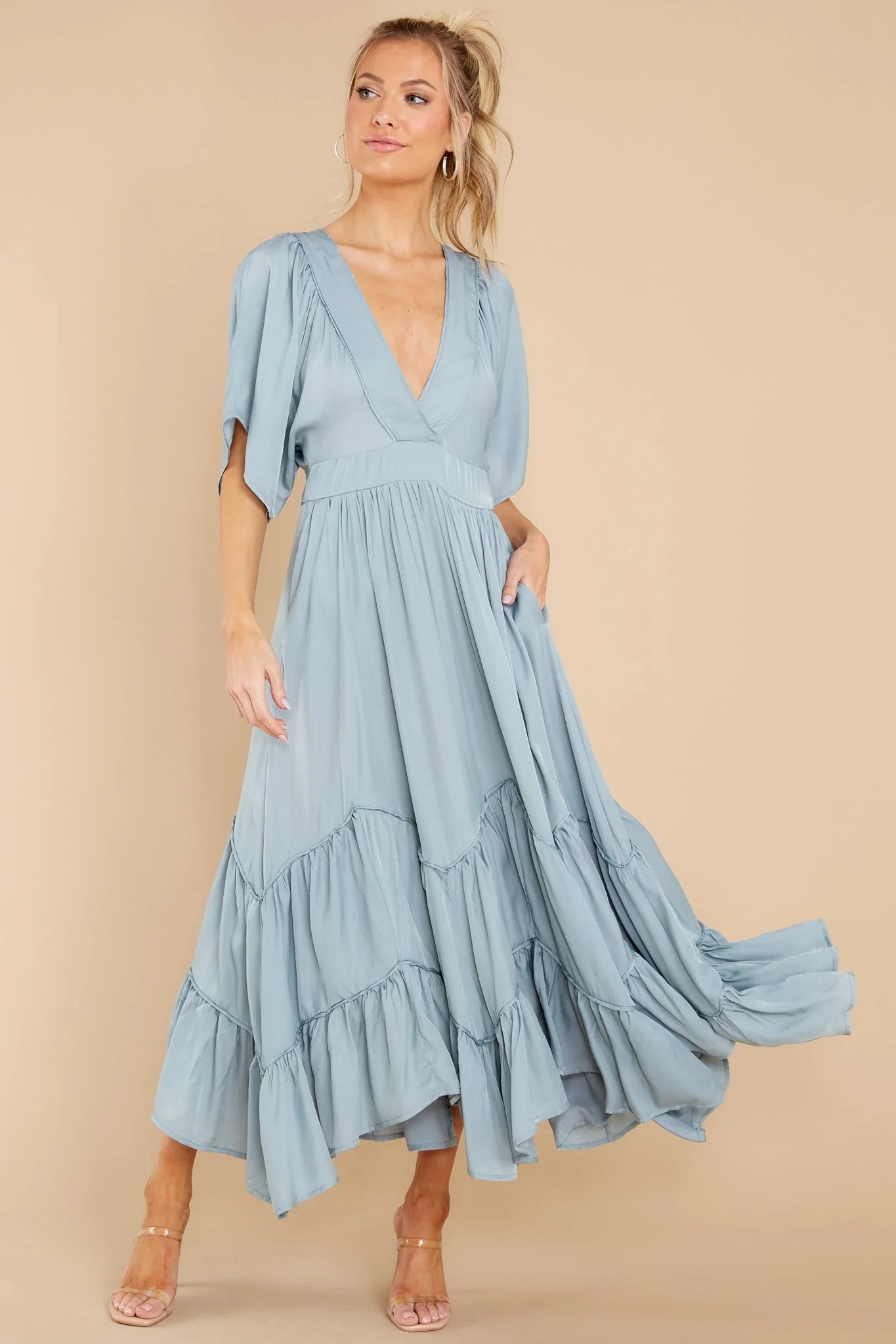 Never Austere Dusty Blue Midi Dress - qrack theme