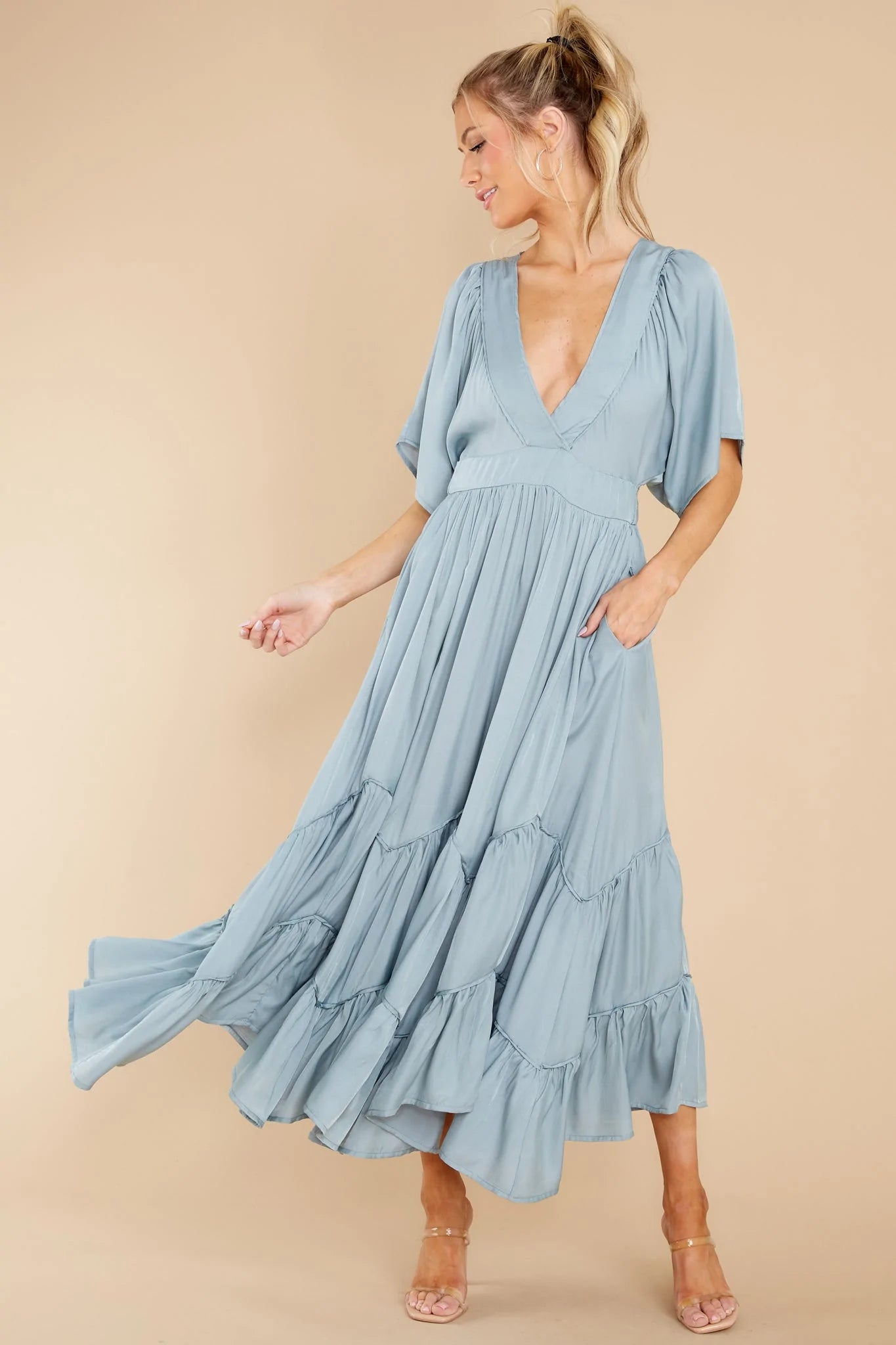 Never Austere Dusty Blue Midi Dress - qrack theme