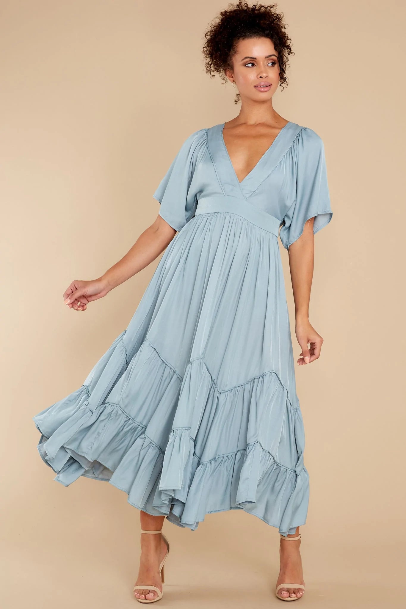 Never Austere Dusty Blue Midi Dress - qrack theme