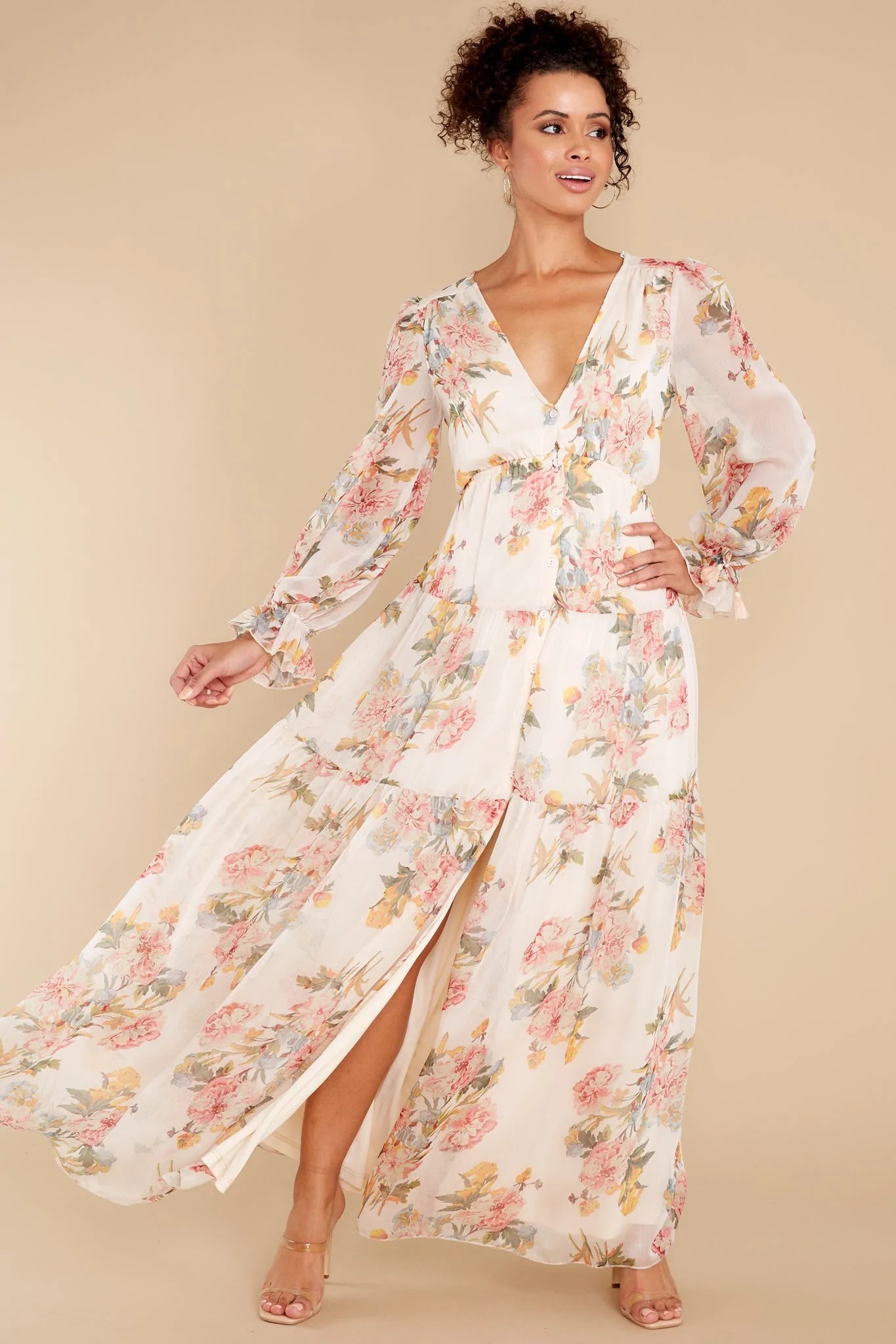Enchanting Looks Blush Floral Print Maxi Dress - qrack theme
