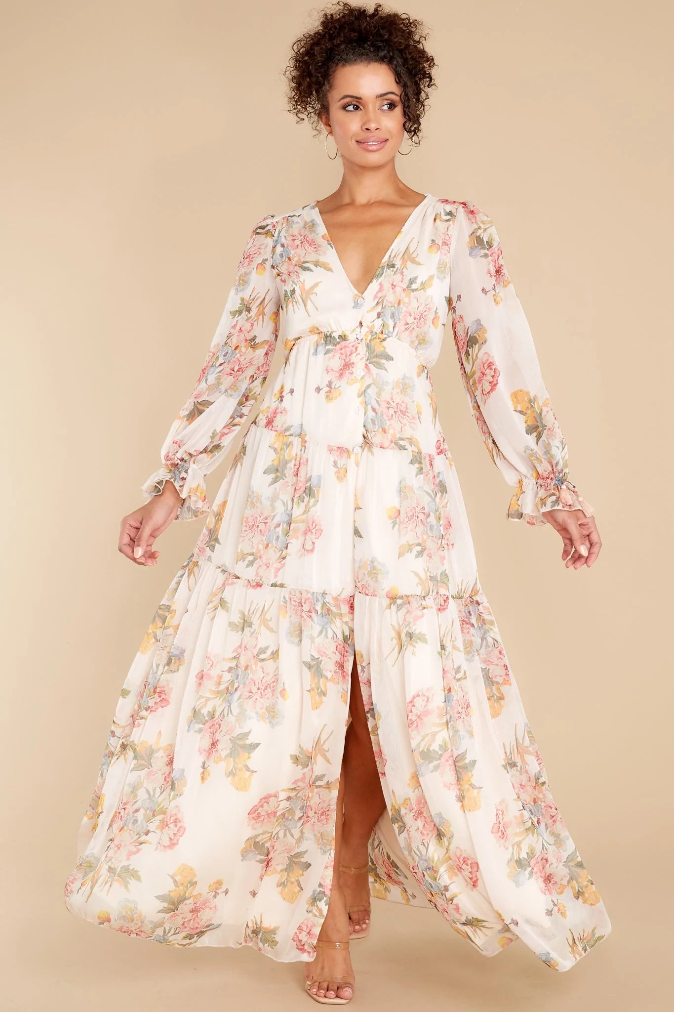 Enchanting Looks Blush Floral Print Maxi Dress - qrack theme