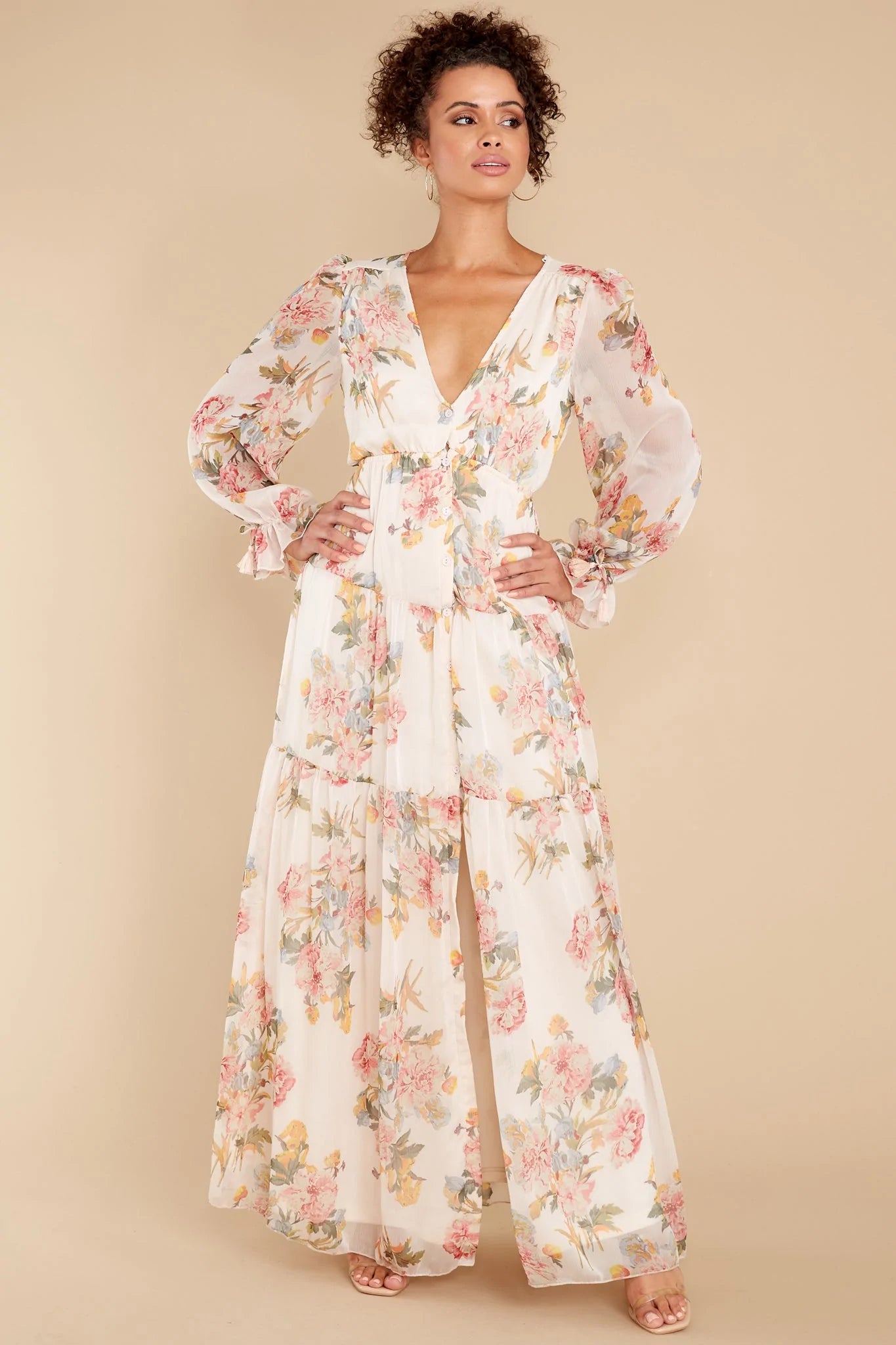 Enchanting Looks Blush Floral Print Maxi Dress - qrack theme