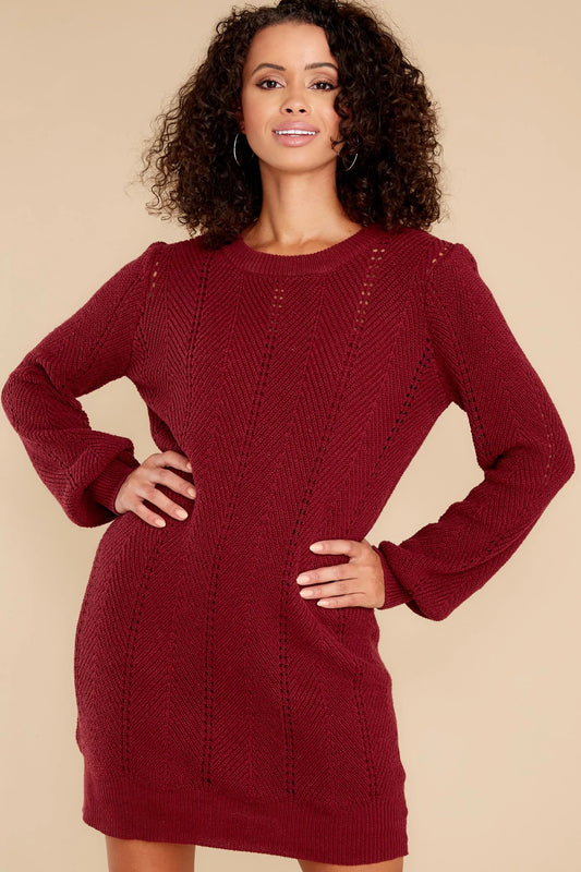 Pull Me Closer Wine Sweater Dress - qrack theme