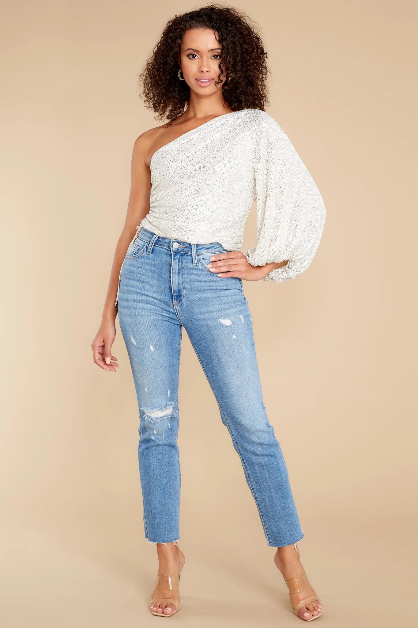 Get Glam Ivory Sequin Top - qrack theme