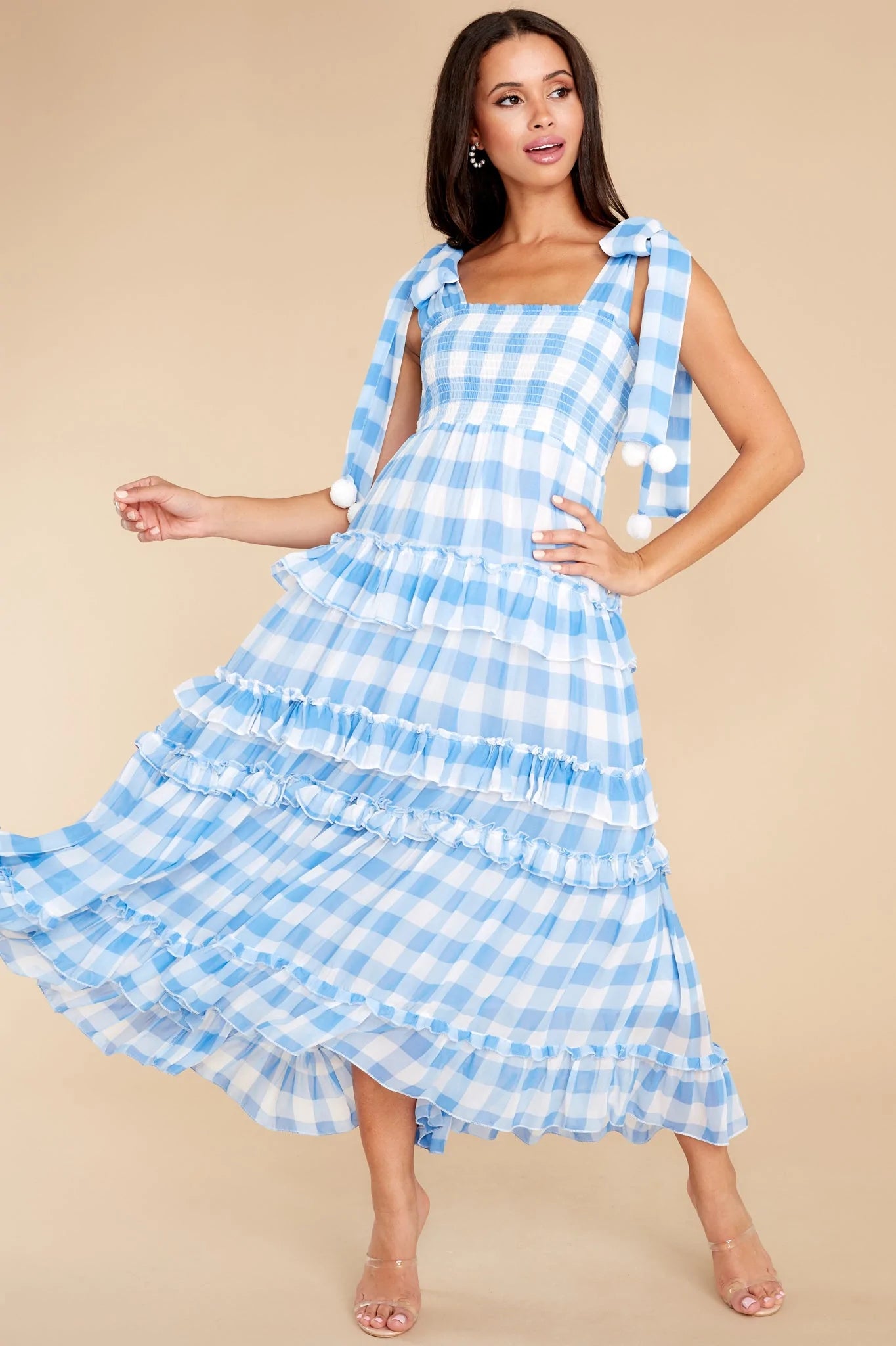 Berenice Blue Gingham Long Dress - qrack theme