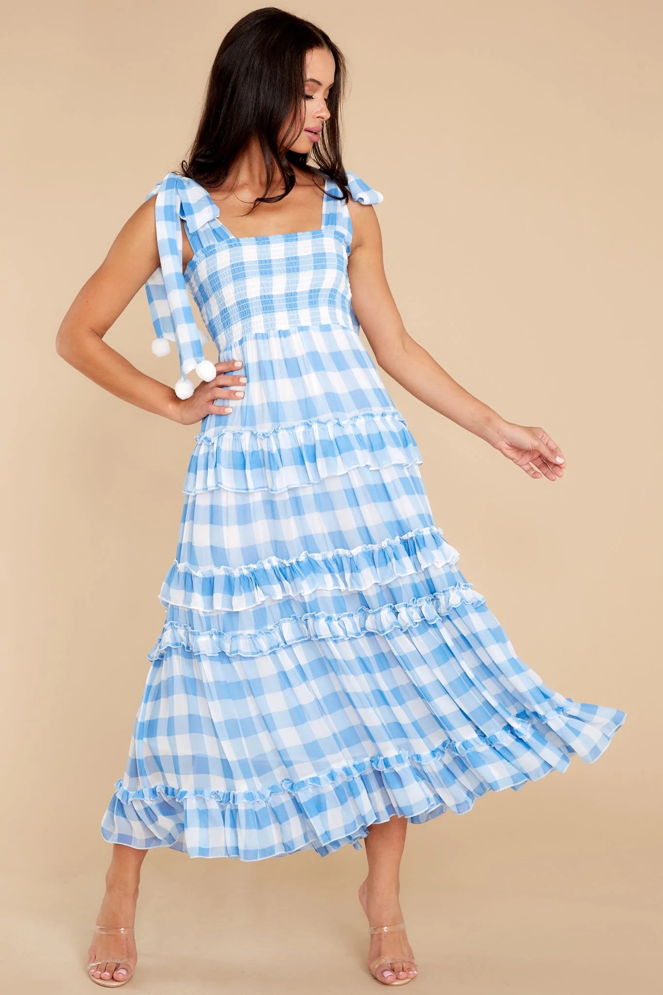 Berenice Blue Gingham Long Dress - qrack theme