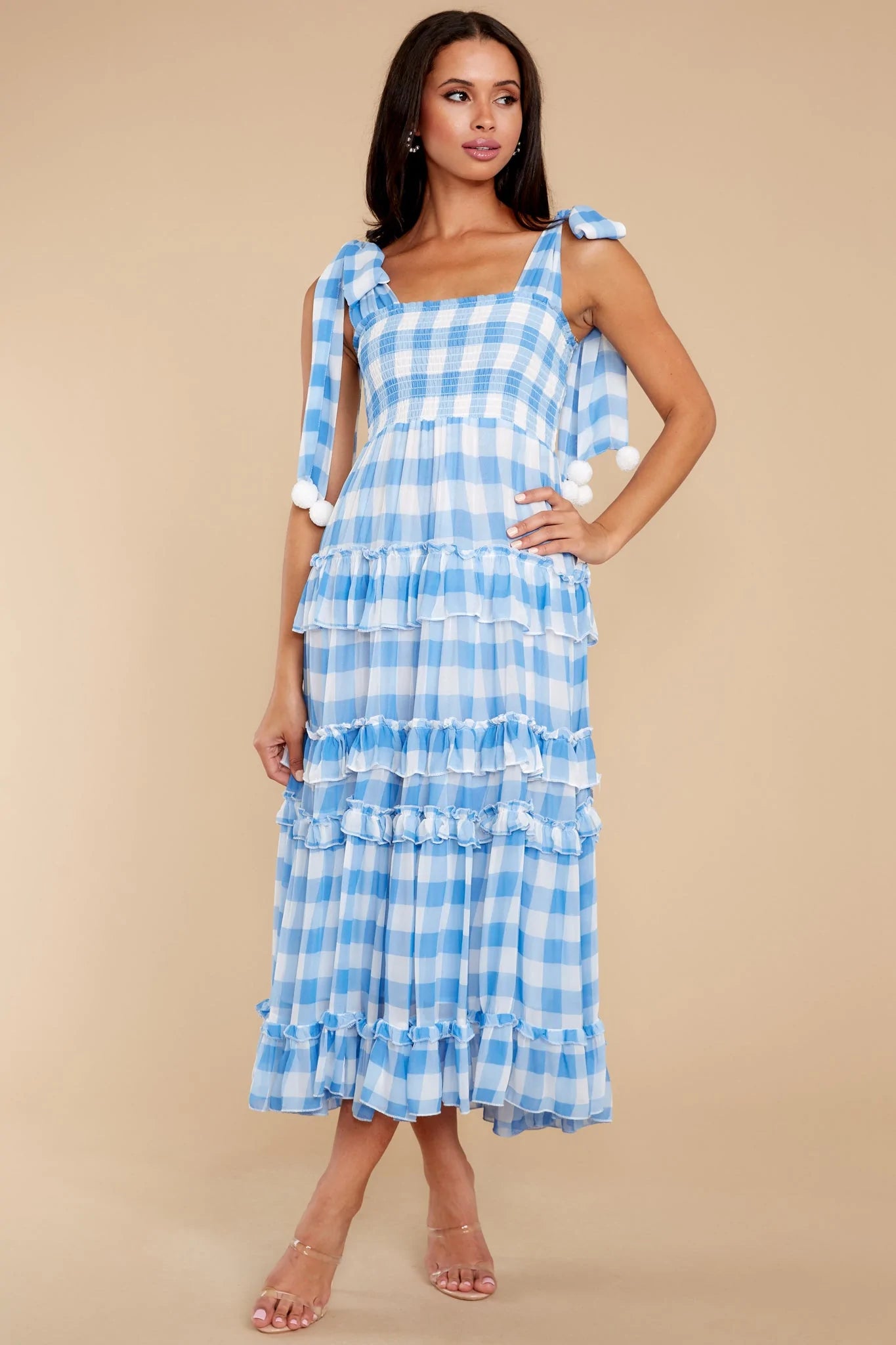 Berenice Blue Gingham Long Dress - qrack theme