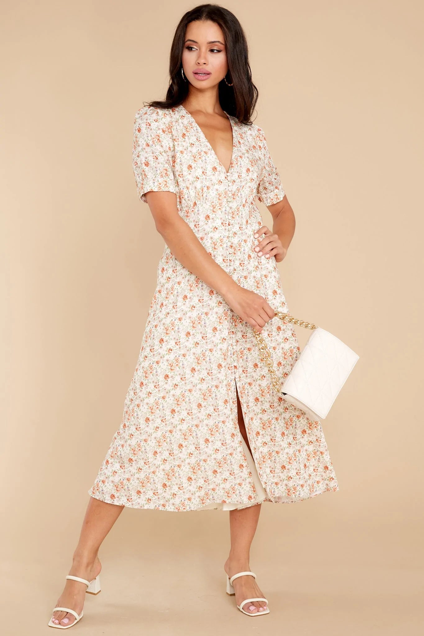 Sweet Ambition Ivory Floral Print Midi Dress - qrack theme