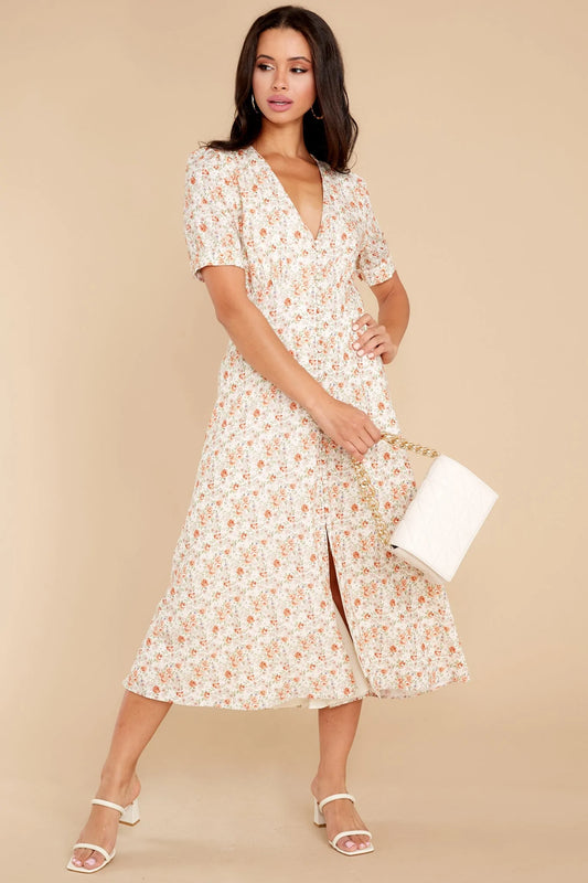 Sweet Ambition Ivory Floral Print Midi Dress - qrack theme