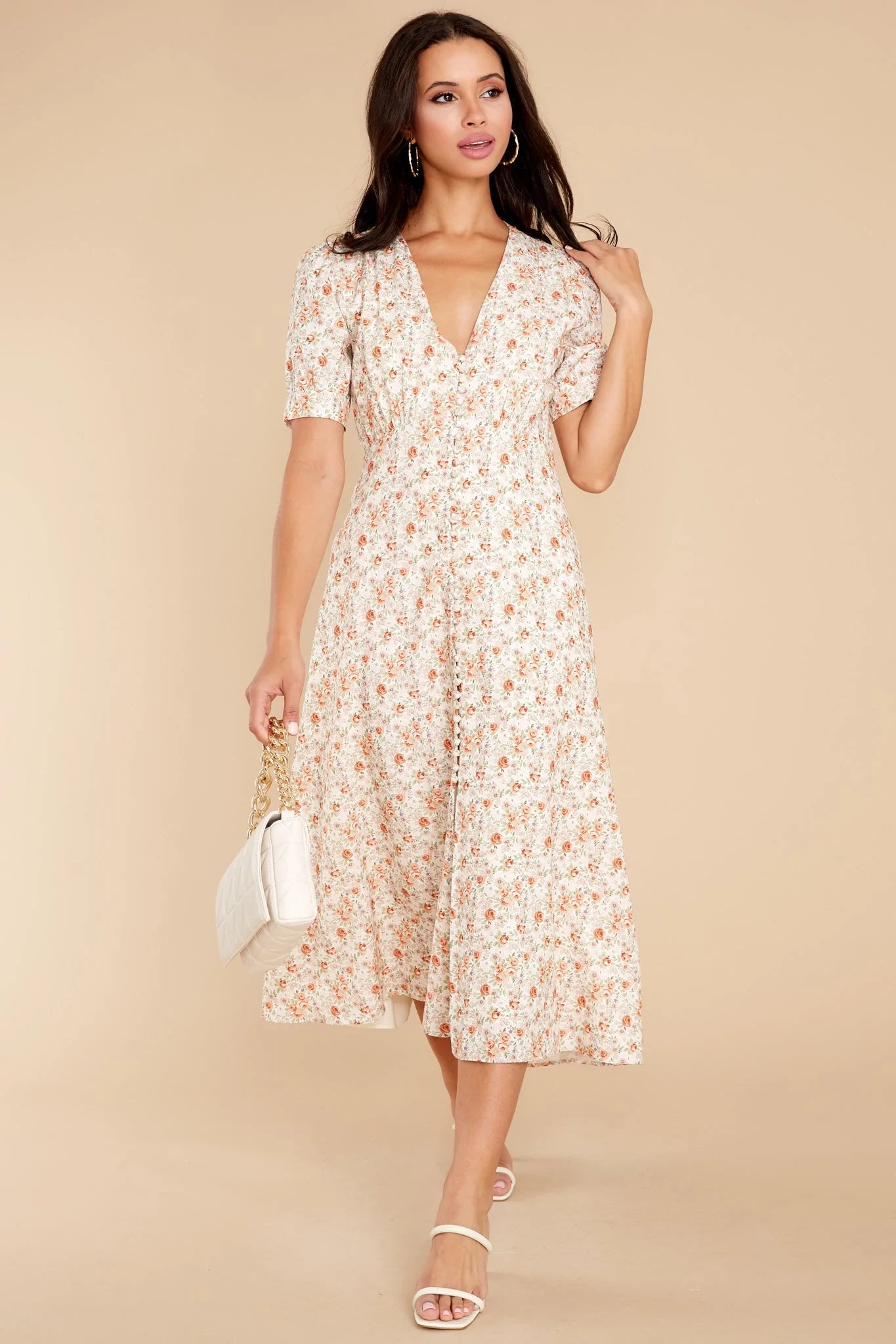 Sweet Ambition Ivory Floral Print Midi Dress - qrack theme