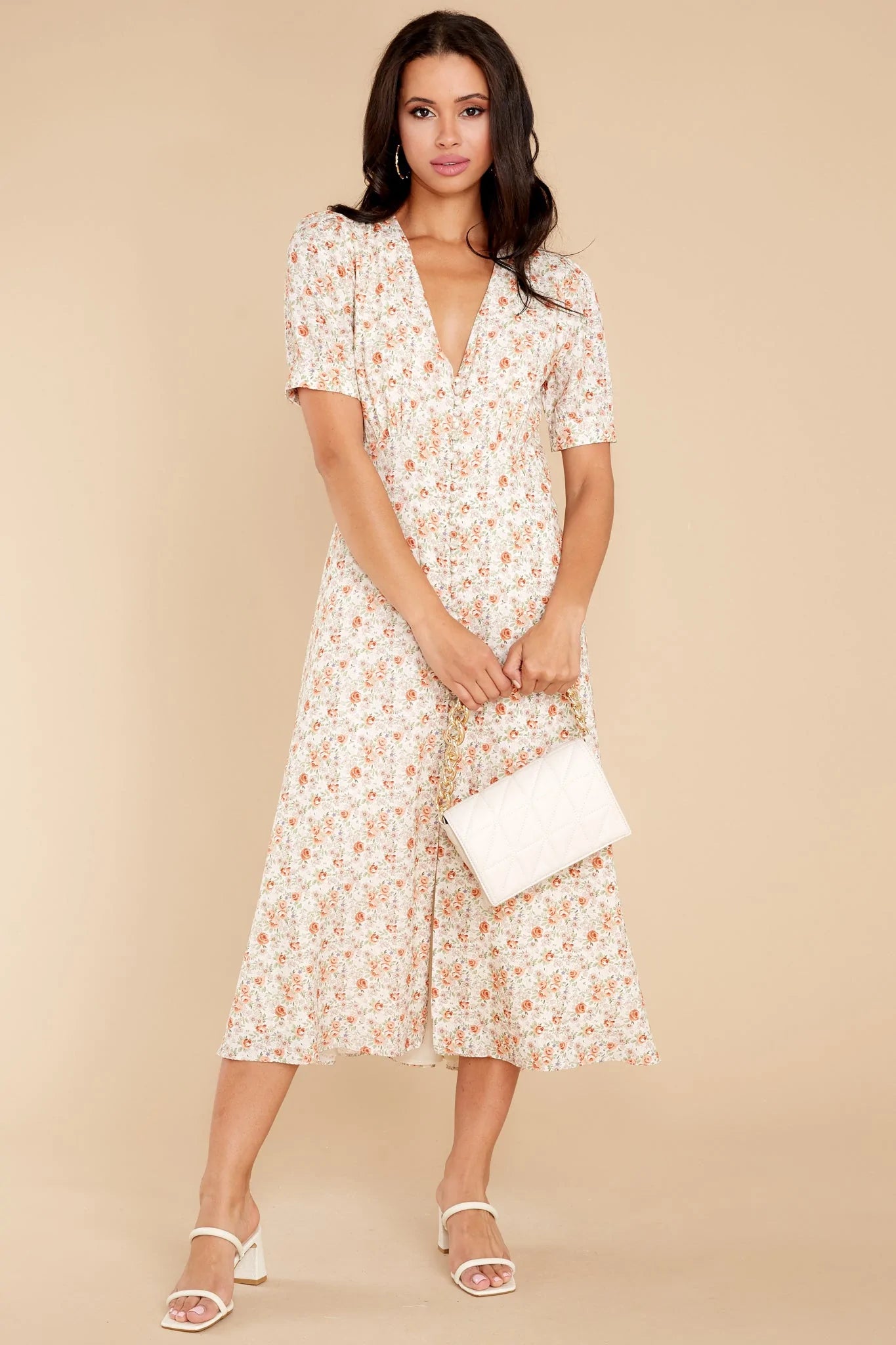 Sweet Ambition Ivory Floral Print Midi Dress - qrack theme