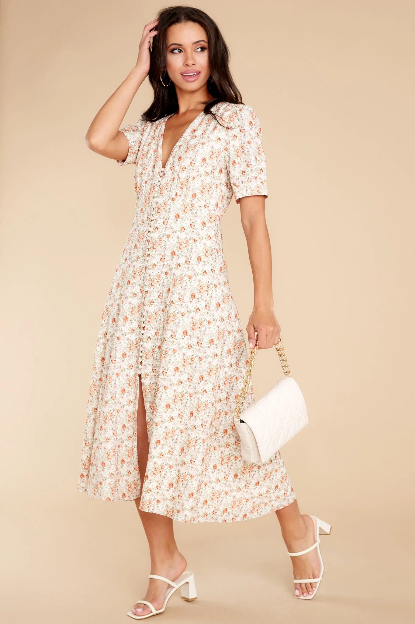 Sweet Ambition Ivory Floral Print Midi Dress - qrack theme
