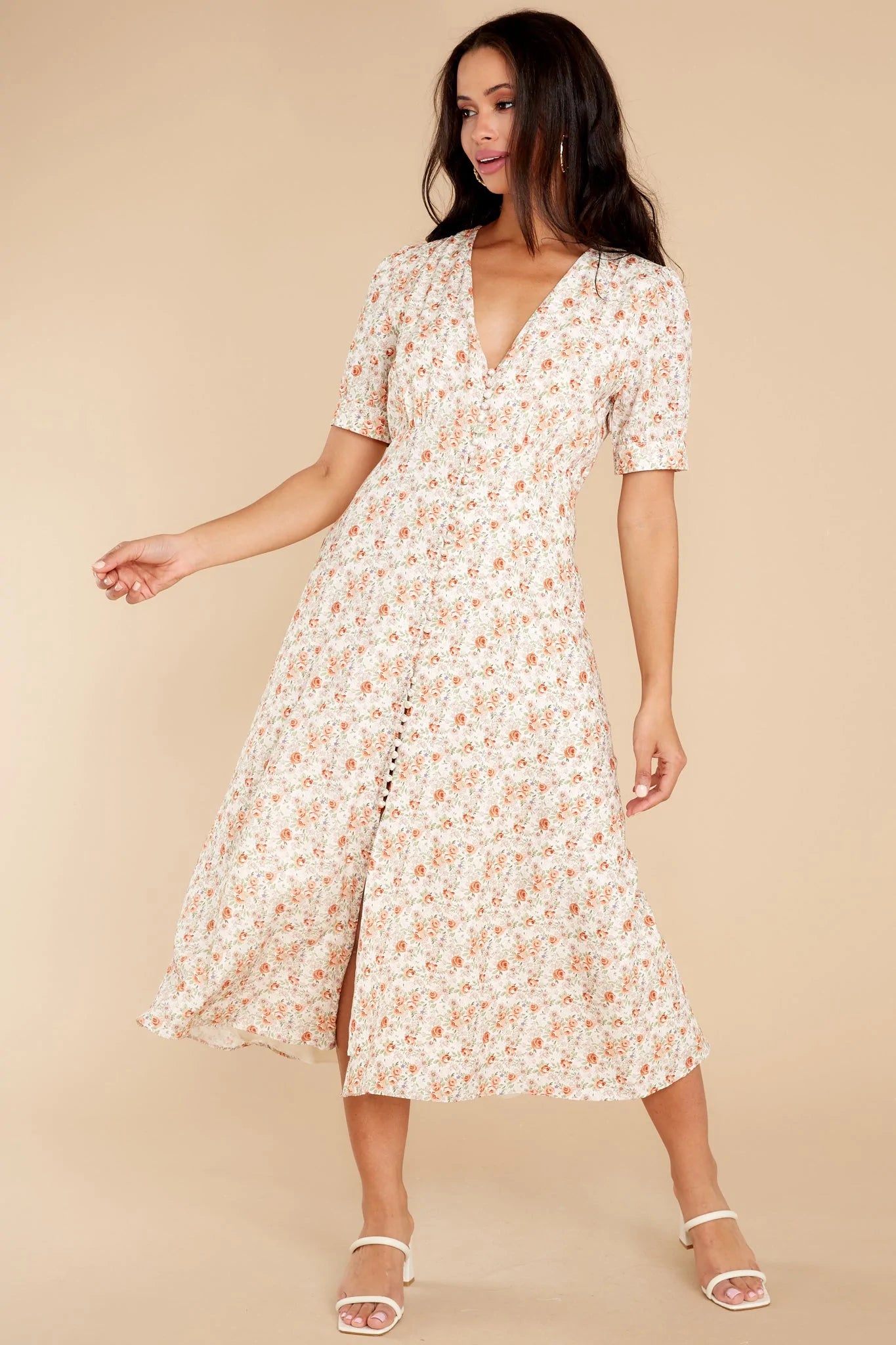 Sweet Ambition Ivory Floral Print Midi Dress - qrack theme