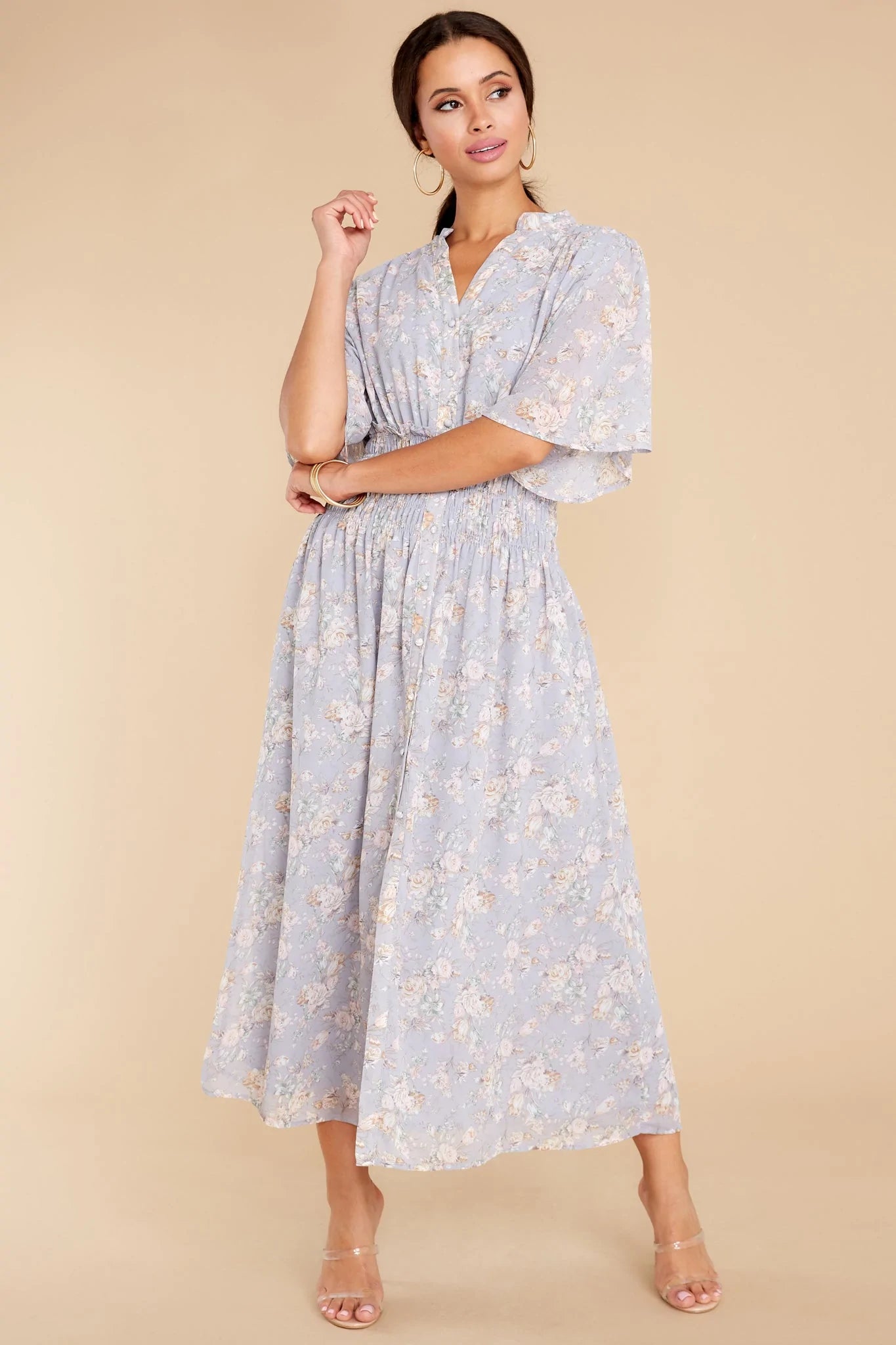 Such A Vision Dusty Blue Floral Print Midi Dress - qrack theme