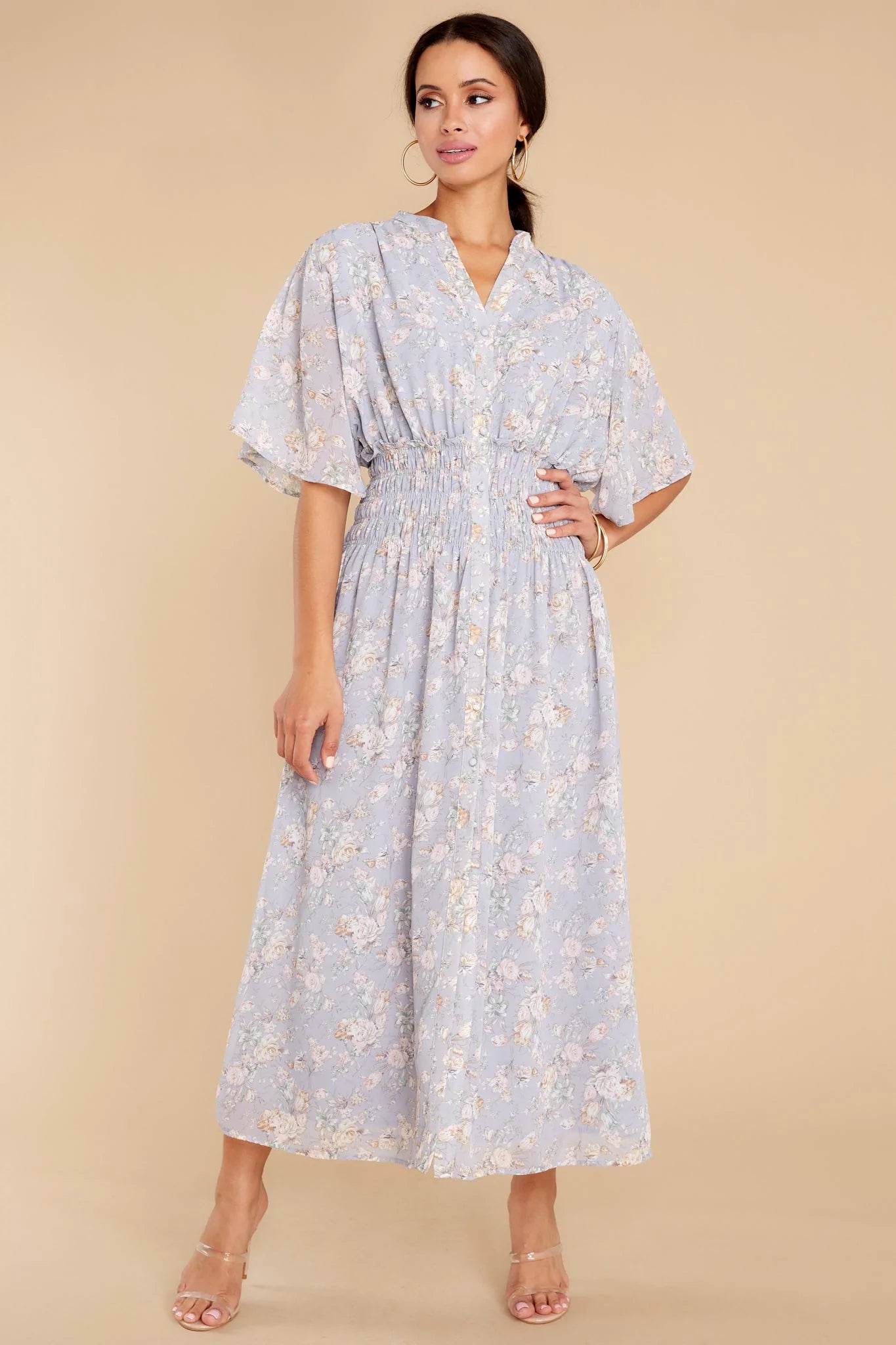 Such A Vision Dusty Blue Floral Print Midi Dress - qrack theme
