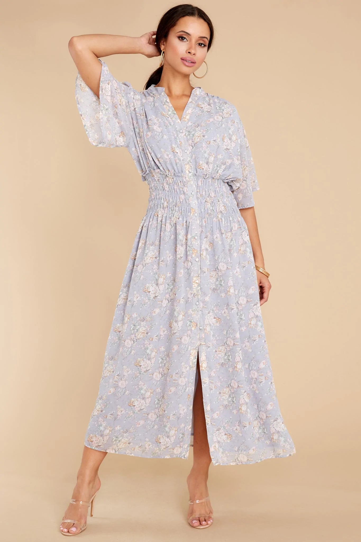 Such A Vision Dusty Blue Floral Print Midi Dress - qrack theme