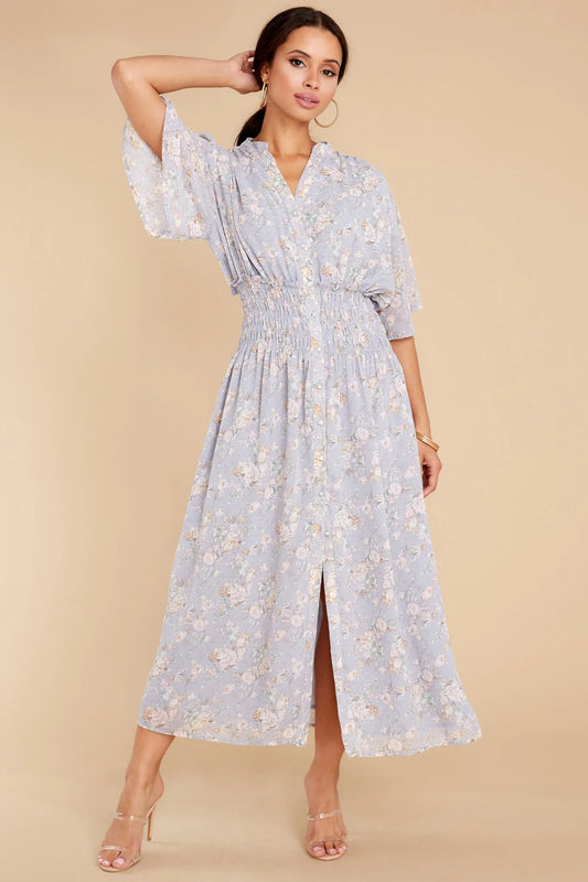 Such A Vision Dusty Blue Floral Print Midi Dress - qrack theme