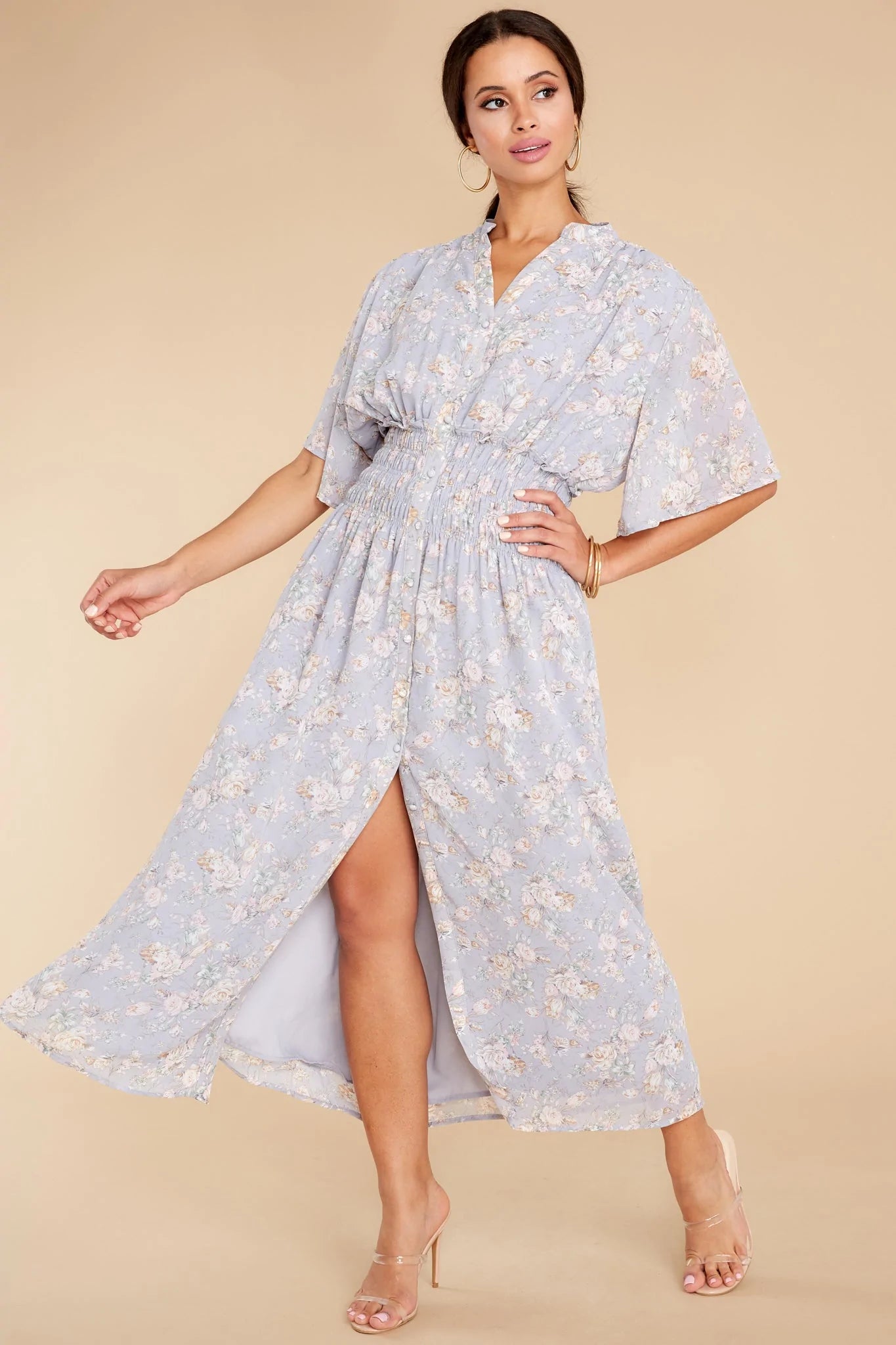 Such A Vision Dusty Blue Floral Print Midi Dress - qrack theme