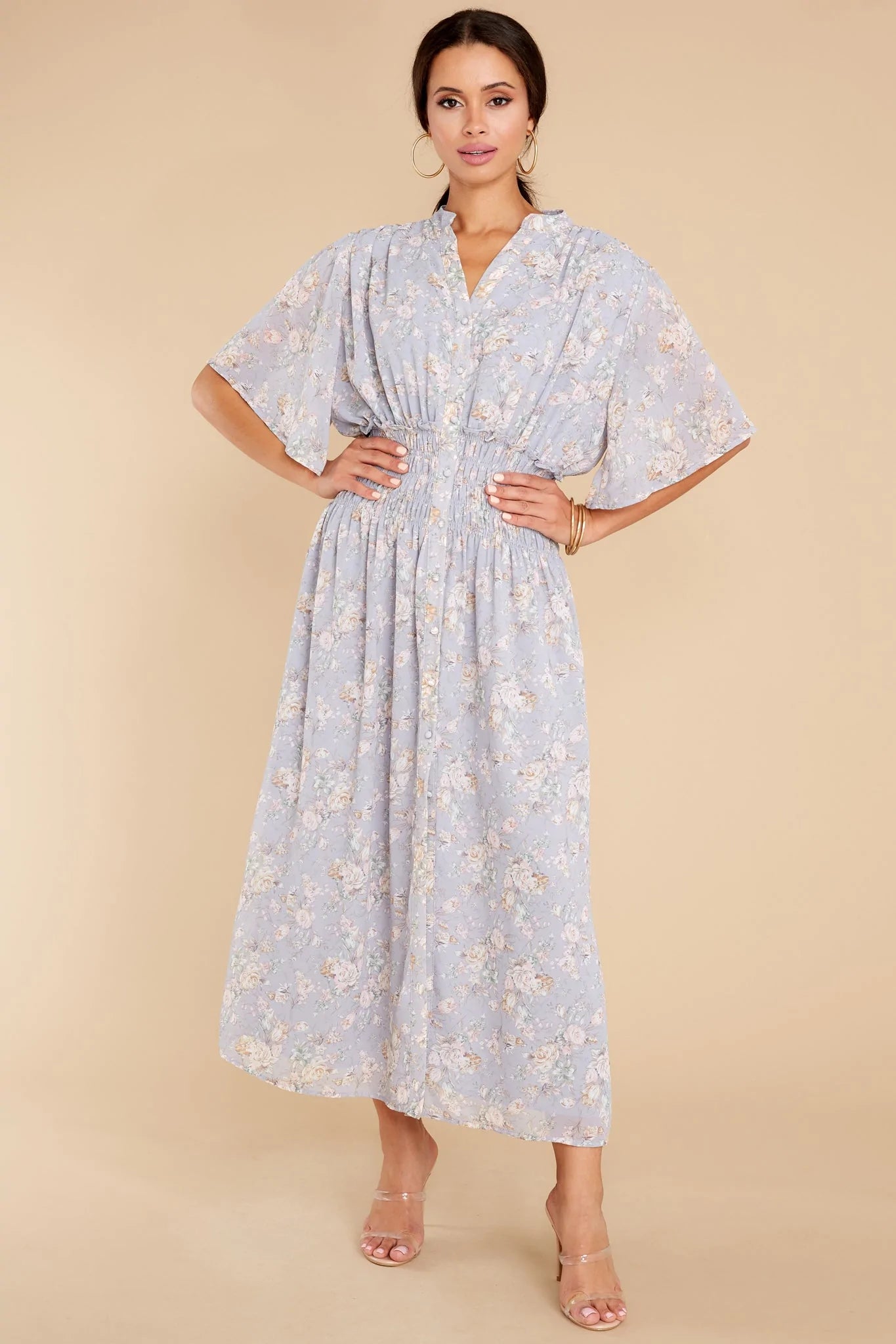 Such A Vision Dusty Blue Floral Print Midi Dress - qrack theme
