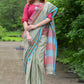 Traditional Patteda Anchu Ilkal Handloom Saree~ Gage Green With Multicolor Border - qrack theme