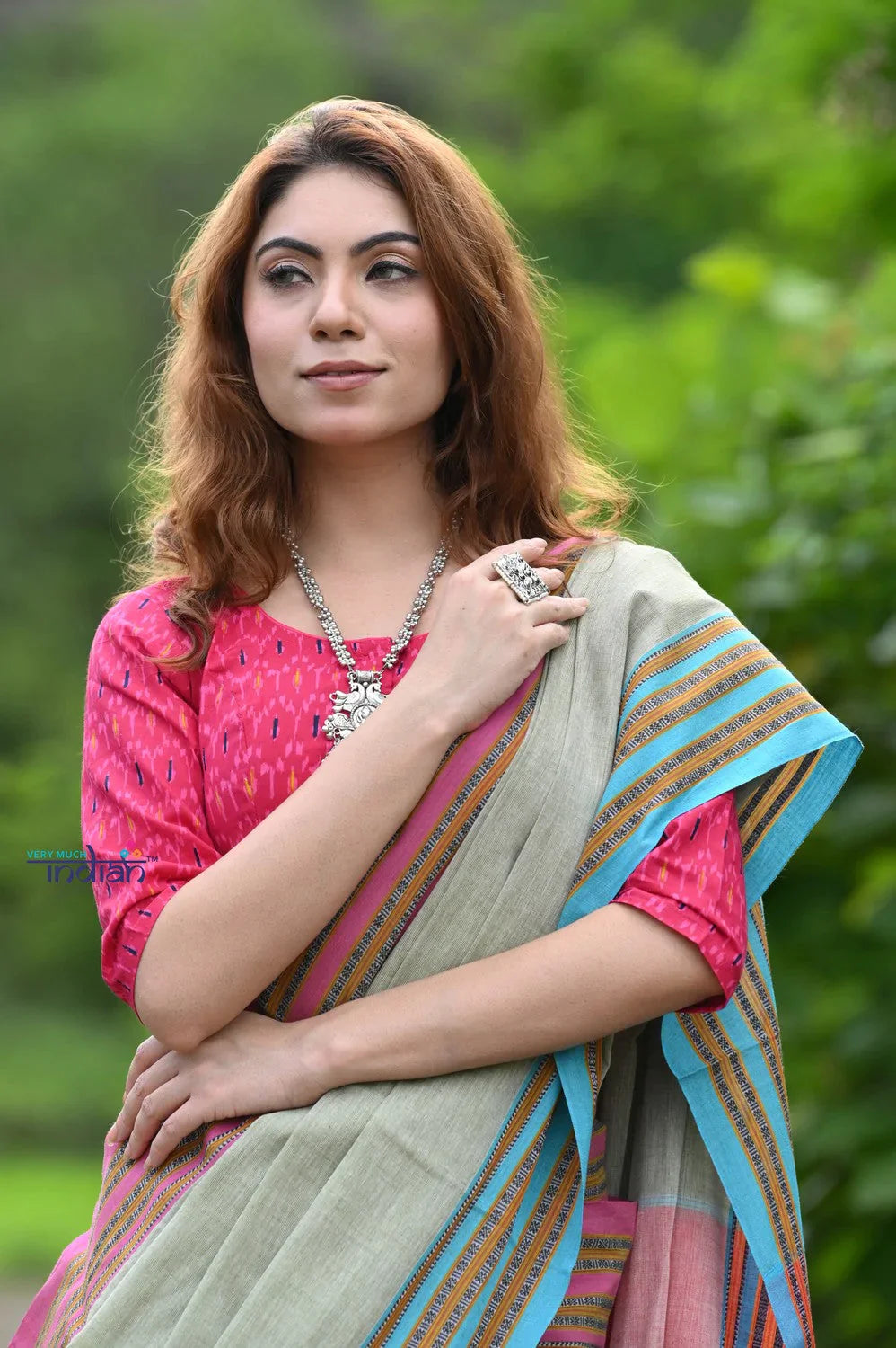 Traditional Patteda Anchu Ilkal Handloom Saree~ Gage Green With Multicolor Border - qrack theme