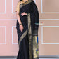 Authentic Handloom Cotton Paithani In Black Color And Golden Instrumental Pallu - qrack theme