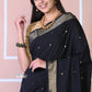Authentic Handloom Cotton Paithani In Black Color And Golden Instrumental Pallu - qrack theme