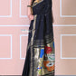 Authentic Handloom Cotton Paithani In Black Color And Golden Instrumental Pallu - qrack theme
