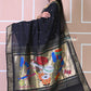 Authentic Handloom Cotton Paithani In Black Color And Golden Instrumental Pallu - qrack theme