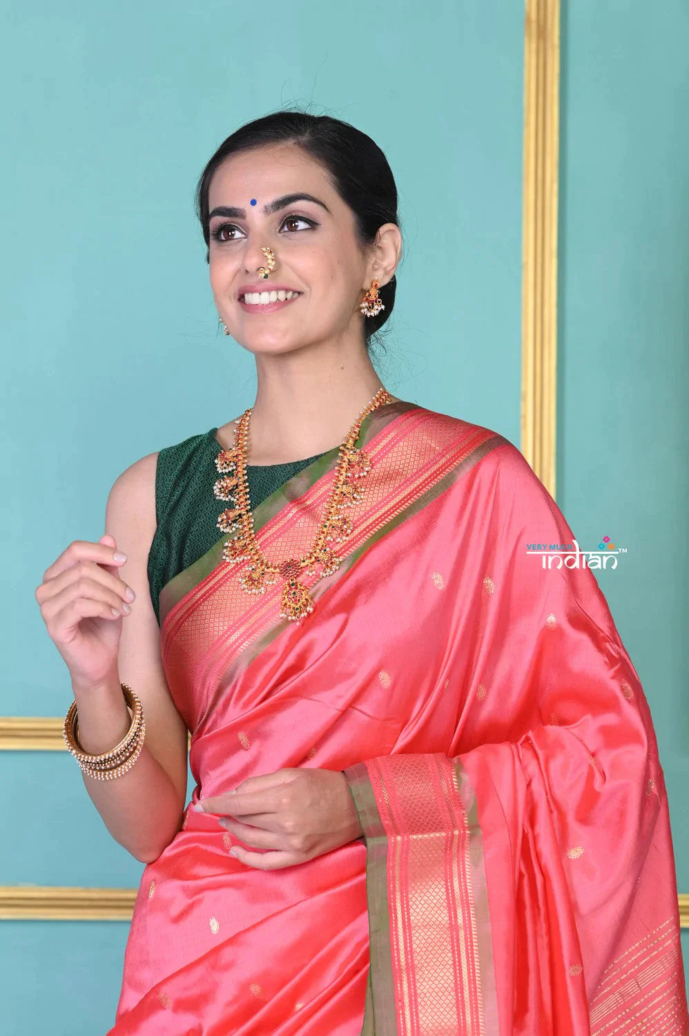 EXCLUSIVE! Traditional Pretty Powder Peach Pure Silk Double Pallu Paithani With Designer Peacocks Pallu - qrack theme