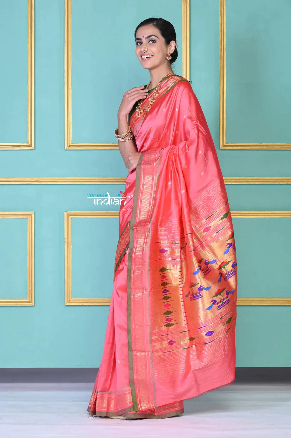 EXCLUSIVE! Traditional Pretty Powder Peach Pure Silk Double Pallu Paithani With Designer Peacocks Pallu - qrack theme