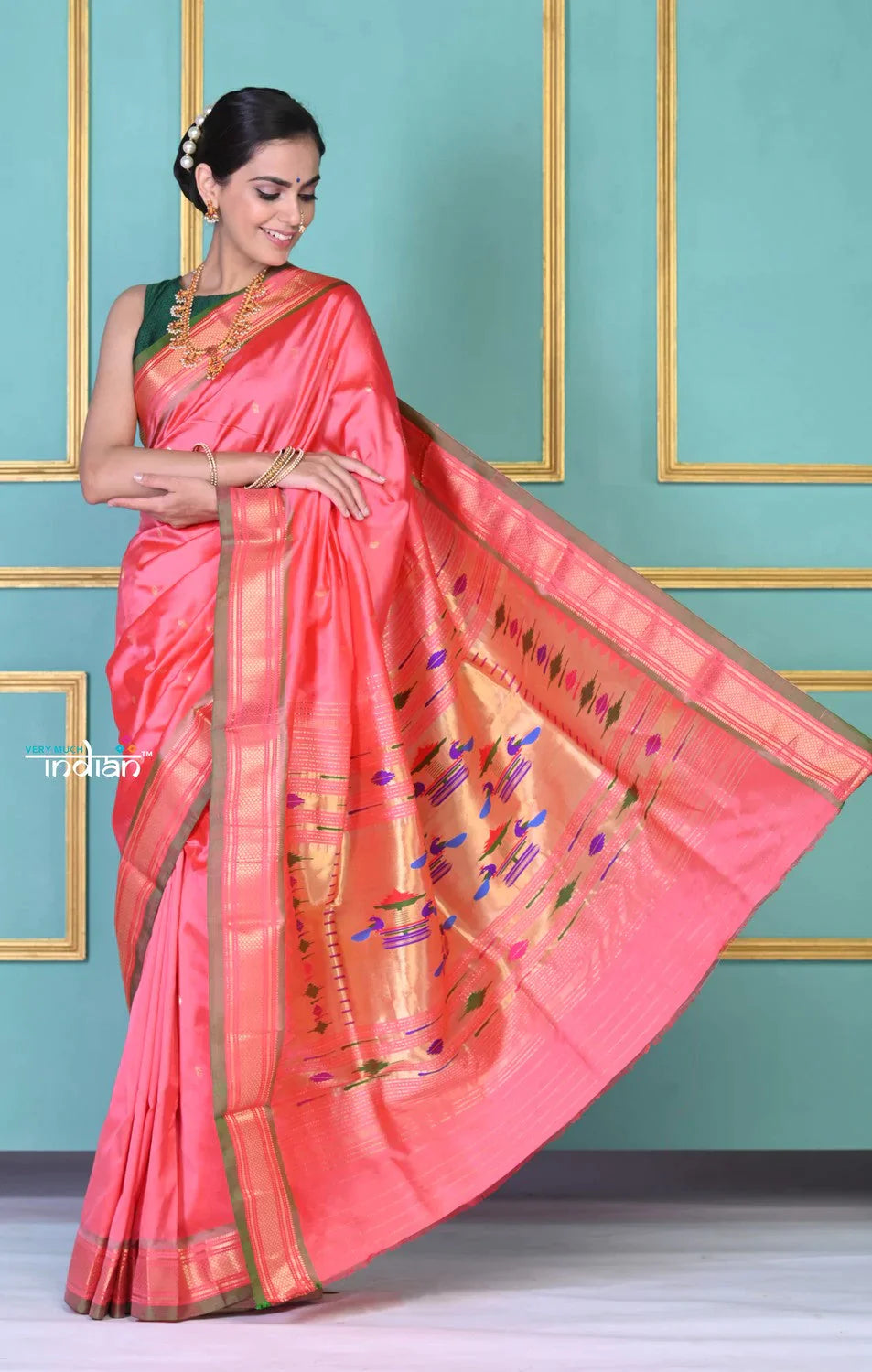 EXCLUSIVE! Traditional Pretty Powder Peach Pure Silk Double Pallu Paithani With Designer Peacocks Pallu - qrack theme