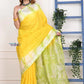 EXCLUSIVE! Handmade Tie and Dye Cotton Lime Yellow- Green Saree By Women Weavers - qrack theme