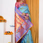 EXCLUSIVE! Authentic Dual Tone Powder Blue Paithani With Most Traditional Double Pallu - qrack theme
