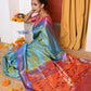 EXCLUSIVE! Authentic Dual Tone Powder Blue Paithani With Most Traditional Double Pallu - qrack theme