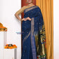EXCLUSIVE! Traditional Handloom Dark Blue Cotton Paithani With Radha Krishna Pallu - qrack theme