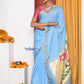 EXCLUSIVE! Traditional Handloom Powder Blue Cotton Paithani With Parrot Pallu - qrack theme