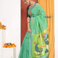 EXCLUSIVE! Traditional Handloom Sage Green Cotton Paithani With Radha Krishna Pallu - qrack theme