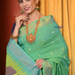EXCLUSIVE! Traditional Handloom Sage Green Cotton Paithani With Radha Krishna Pallu - qrack theme