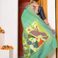 EXCLUSIVE! Traditional Handloom Sage Green Cotton Paithani With Radha Krishna Pallu - qrack theme