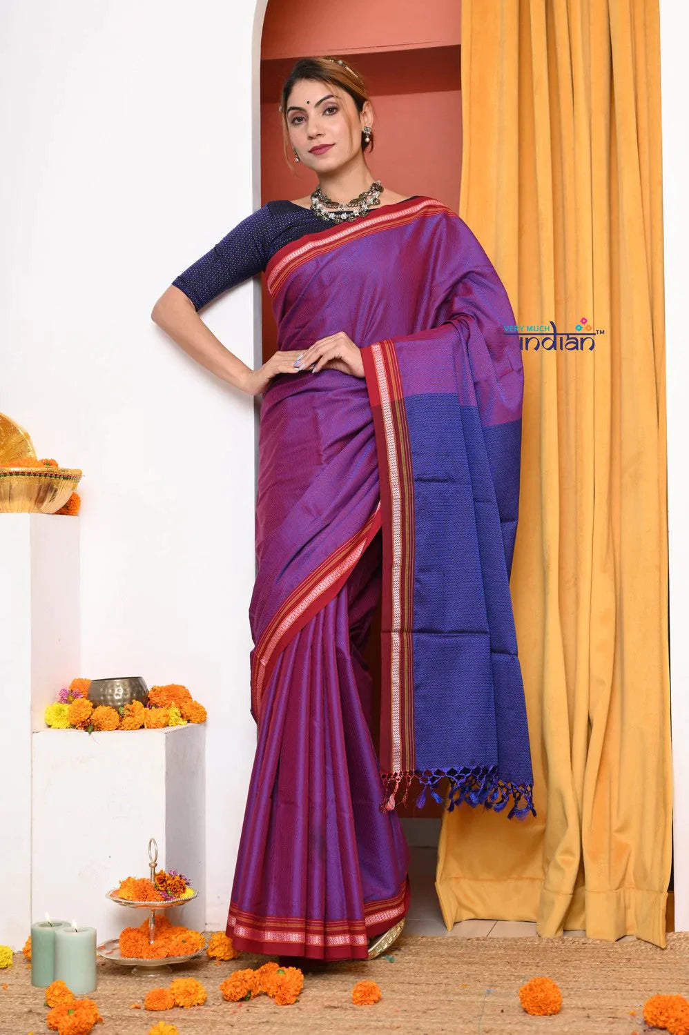 Traditional Khun Cotton Resham Saree, Dual Tone Pink-Purple barbel - qrack theme