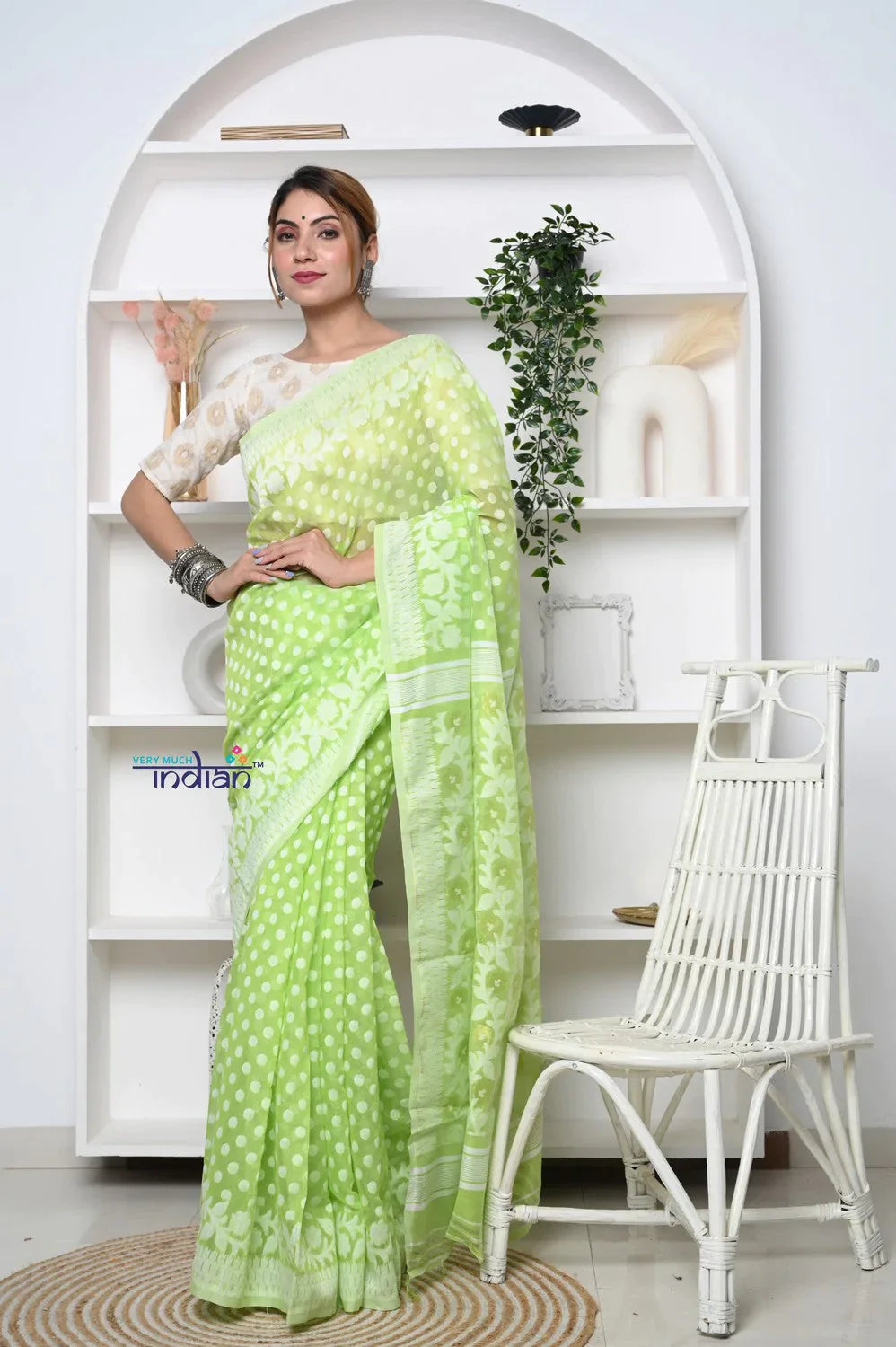 PREMIUM! Pastel Mint Green Jamdhani Cotton Saree With Beautiful Pallu* - qrack theme