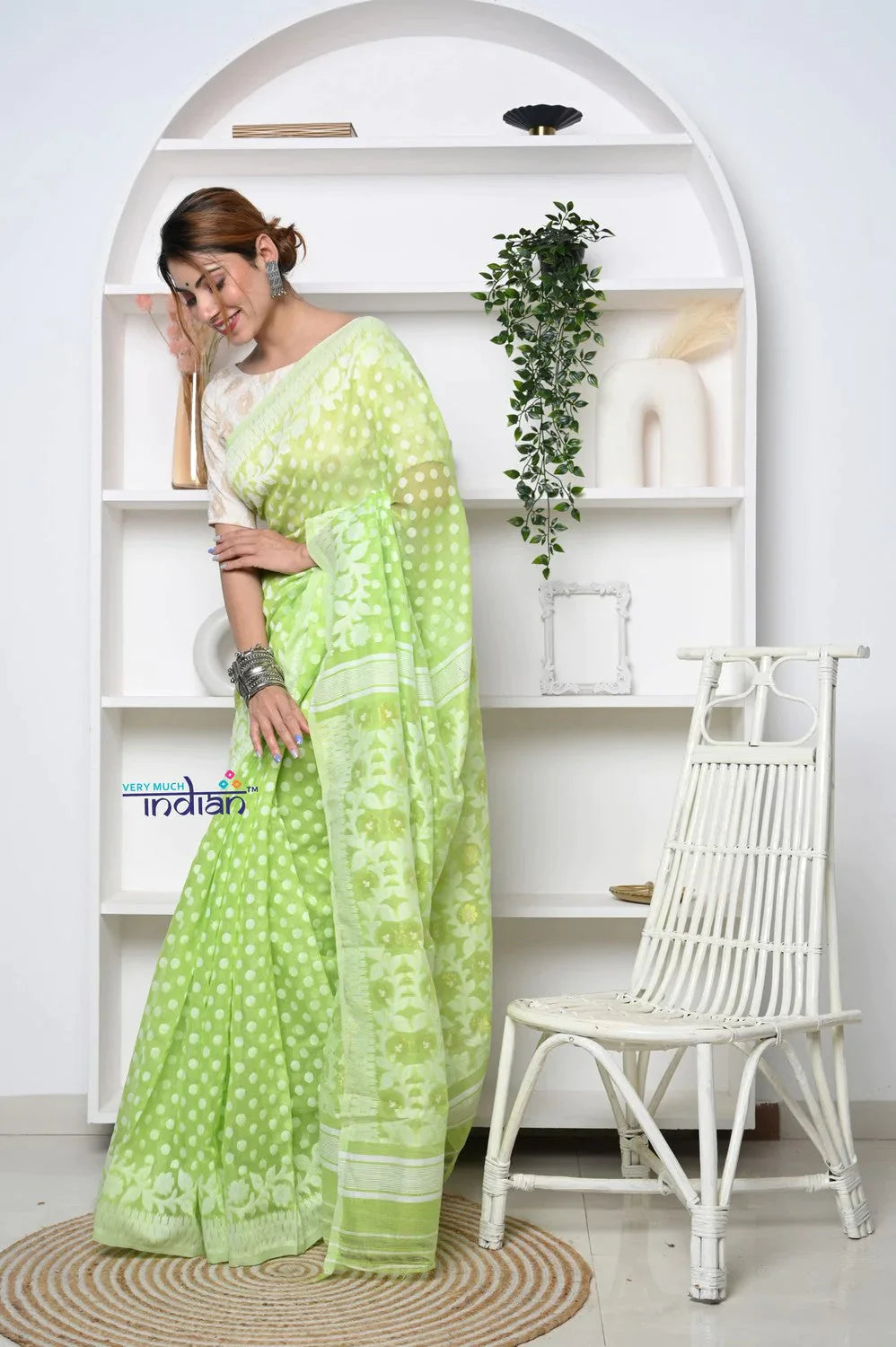 PREMIUM! Pastel Mint Green Jamdhani Cotton Saree With Beautiful Pallu* - qrack theme